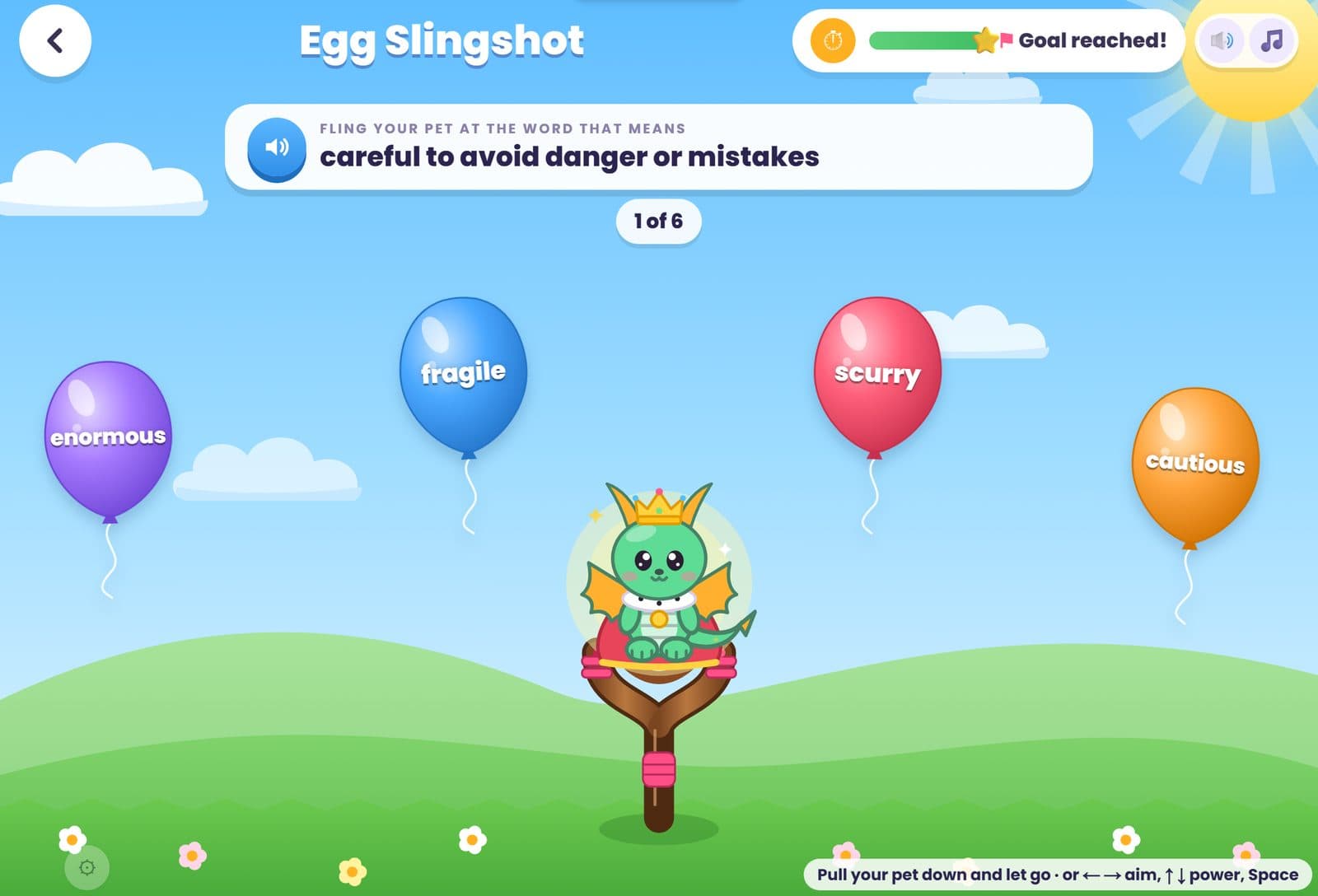 Egg Slingshot: fling your pet at the word that matches the meaning